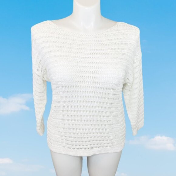 CHAPS DENIM WHITE OPEN WEAVE SUMMER SWEATER - XL! - Picture 1 of 5